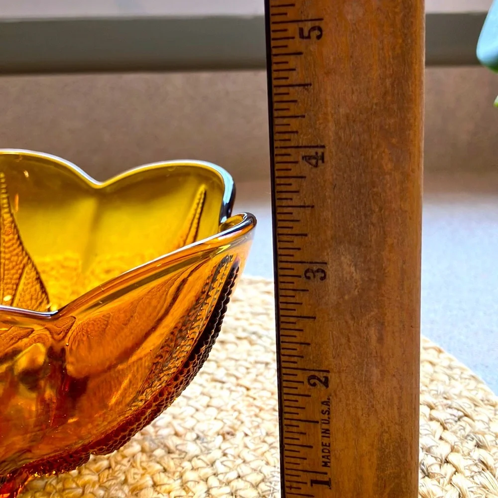 Vintage Amber Bowl with Leaf Pattern
